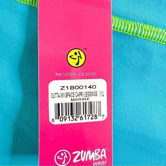 Zumba NWT! Outta-My-Space Capri Leggings Marine Blue Neon Trim Size XXL - Picture 4 of 7